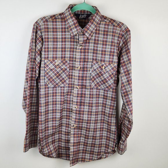 NEW Vintage Levi’s 80's Tapered Fit Plaid Easy Care Blend Button Up Shirt sz M - Picture 1 of 12